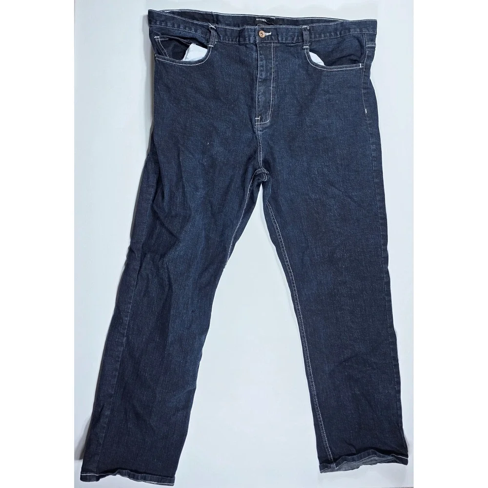 Qruel Jeans Company Mens 46 Dark Wash Straight Leg Contrast Stitch Denim Jeans